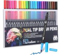 24 Marqueurs Textile Et Tissu,Pinceau Double Pointe Peinture Acryliques Stylos Marqueur Peinture,Marqueur Indelebile Non-Toxique