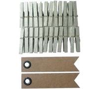 24 mini pinces à linge argentées + 20 étiquettes kraft Fanion Argenté G
