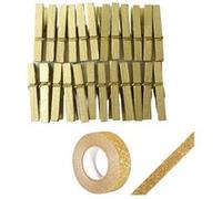 24 mini pinces à linge dorées + masking tape doré à paillettes 5 m Doré