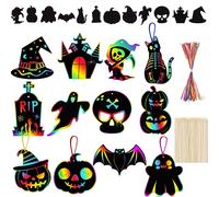 24 ModèLes Carte à Gratter Halloween Carte à Gratter Enfant,Scratch Art Papier à Utiliser Pour Les IdéEs De Bricolage, Les Ornements De Branches, Les Signets, Les éTiquettes Cadeaux, Etc