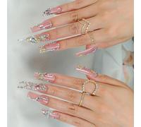 24 Morceaux De Longue Pression Carrée Sur Des Clous Avec Des Arcs Et De Conception Faux Ongles Stick Stickling Sur Un Clou Acrylique À Couverture Complète