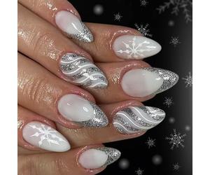 24 Nails De Presse Scintillants Pour Le Coffret Argent De Noël Ice French Tip Design Winter Party Artificial Hoofs Application Rapide Party False Hoofs