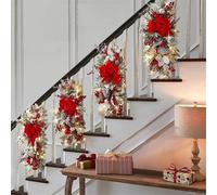 24" Noël Artificiel Guirlandes Noël Le sans Fil Prééclairé Escalier Swag Goutte D’Eau Garniture Couronne Porte Escalier Swag Guirlande avec Lumières LED pour La Dé, Red, 4PCS