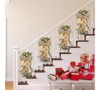 24" Noël Artificiel Guirlandes Noël Le sans Fil Prééclairé Escalier Swag Goutte D’Eau Garniture Couronne Porte Escalier Swag Guirlande avec Lumières LED pour La Dé, Gold, 2PCS