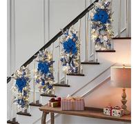 24" Noël Artificiel Guirlandes Noël Le sans Fil Prééclairé Escalier Swag Goutte D’Eau Garniture Couronne Porte Escalier Swag Guirlande avec Lumières LED pour La Dé, Blue, 4PCS