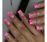 24 ongles courts carrés à pression sur les ongles à la mode style français bâton sur les ongles avec motif floral ongles artificiels pour les femmes