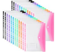 24 Pack A4 Plastic Punched Pockets 11 Holes Expanding File Folders For 2/3/4 Ring Document Folders With Press Button And Label,Clear Loose Sheets For Office School.[Q33]