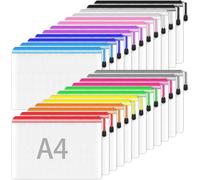 24 Pack A4 Plastic Zipper Wallets For School Office Travel (12 Colors)