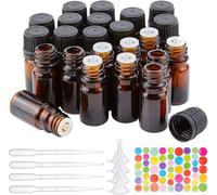 24 Pack Bouteille En Verre Ambré De 5ml Avec Réducteur D'orifice Bouteille D'huile Essentielle Vide Rechargeable Avec Compte Gouttes 10pcs,Trémies 4pcs Et Étiquettes 54pcs