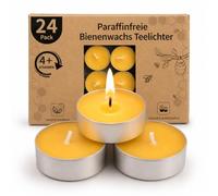 24 Pack de Bougies Chauffe-Plat en Cire d'Abeille - Bougie en Cire d'Abeille Pure, Bougies Bio Naturelles sans Parfum - Sans Fumée & Brûlure Propre avec Plus de 4 Heures de Durée de Combustion