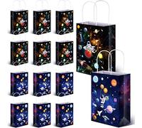 24 Pack Sacs Cadeaux d'Espace Extra-Atmosphérique Sac à Friandises Enfants avec Poignées Sac de Faveur de Fête Planète Galaxie Sac de Bonbons de Cosmos pour Garçons Filles (Style Cosmos)