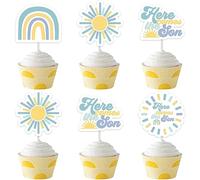 24 Pack Voici le fils Cupcake Toppers, Cupcake Picks Décorations de Douche de Bébé pour Garçon, un peu de Soleil est sur le Chemin Boho Party Supplies
