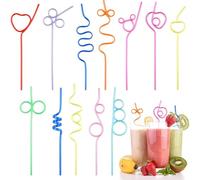 24 Pailles Réutilisables Spirales Colorées en Plastique PET Paille Spirale Fantaisie pour Anniversaire Mariage Fête Cocktail École Maison Pique-Nique Décoration Gobelets Enfants Été
