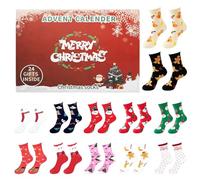 24 Paires Calendrier de l Avent Chaussettes, Calendrier de l'Avent 2025, 24 Chaussettes de Noël en Boîte Cadeau, Calendrier Avent Adulte/Enfant, Christmas Socks pour famille (12Paires)