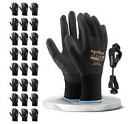 24 paires de gants de travail Ogrifox enduits et porte-gant avec clip pour gants FUZZIO® (M - 8, Noir)