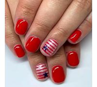24 PCS 4 Juillet Couvertures Complètes Stick Sur Les Ongles Short Ovale Faux Nails Independence Day Press Sur Star Acrylique