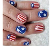 24 PCS 4 Juillet Faux Nails Stripe Acrylic Nails Square Press Sur Independence Day Stick On