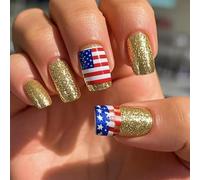 24 PCS 4 Juillet Nails Artificiels Stick Tip French Sur Les Clous Couvertures Complètes Faux Nails Independence Day Press On Nails