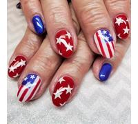 24 PCS 4 Juillet Patriotic Press On Nails Short Oval False Star Acrylique Independence Day Stick On