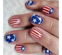 24 PCS 4 Juillet Patriotic Press On Nails Square Square Faux Nails Star Acrylique Independence Day Stick On