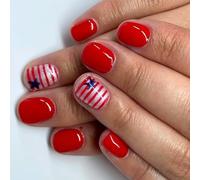 24 PCS 4 Juillet Patriotique Faux Nails Independence Day Stick On Short Oval Press Sur Star Acrylique