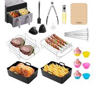 24 Pcs Accessoires Air Fryer pour Ninja, Tower, Instant Vortex, Innsky, Princess, Emerio, Salter 7.6L-9.5L, Inclut Moule Silicone Air Fryer,Grilles,Papier pour Grillades,Huilier Spray et outils.