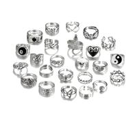 24 pcs Bague Femme Vintage Chunky Dome Ring Gothique Bague Argent Punk Bagues Réglable Bagues Empilable Ensemble Ouvert Argent Boho Ouvert Réglable de Pouce pour Femmes Filles