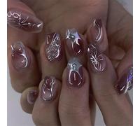 24 PCS Ballet Court Faux Ongles Silver Flame Flower Acrylique Press Sur Les Couvertures Complètes Stick Pour Les Femmes