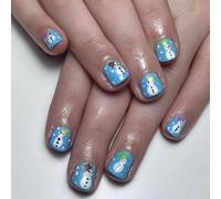 24 PCS Blue Christmas Press Sur Les Ongles Snowman Full Covers Stick Sur Le Carré Court Faux Hiver Artificiel