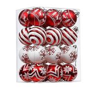 24 pcs Boules Rouges et Blanches décorations de noël Set de Boules de noël Ornements Boules incassables avec ficelles Boules de Noël à Suspendre Multicolores pour Les décorations du sapi
