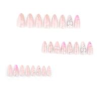 24 PCS Bows Nails Acryliques Avec Star Valentines Day False French Tip Stick On Amander Shape Press On