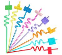 24 Pcs Building Blocks Party Favors Drinking Straws, 8 Colors Reusable Straws for Kids Adults Birthday Party Decoration Supplies with 2 Pcs Straws Cleaning Brush