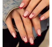 24 Pcs Carrés Faux Ongles Simples Ongles Artificiels Beaux Coeur Bâton Sur La Presse Française Sur La Presse