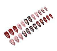 24 Pcs Coeur Coeur Sur Les Ongles De La Saint-Valentin Couvre Faux Médiums En Acrylique D'amande Appuyez Sur Femmes
