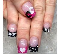 24 Pcs Coeur Lèvres Imprimer Des Ongles Acryliques Saint-Valentin Faux Free French Tip Bâton Sur Une Pression Carrée Courte Sur