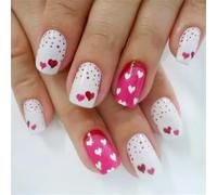 24 PCS Coeur Polker Bâtons Sur Les Ongles Jour De La Saint-Valentin FAUX Belle Presse Sur Le Carré Court Artificiel