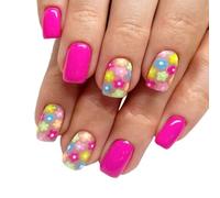 24 PCS Couleur Solide Ongles Artificiels Fleurs Colorées Appuyez Sur Un Bâton Carré Court Sur Brillant Faux