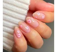 24 Pcs Courte Ovale Sur Les Ongles Fleurs Fausses Couvertures Complètes En Acrylique Brillant En Acrylique Pour La