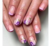 24 Pcs Courts Courts Presse Sur Les Clous Pointes Françaises En Acrylique Faux Fleurs Artificielles Brillantes