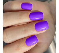 24 Pcs Couvertures Complètes Brillantes Fausses Ongles Courts Courts Pressés Sur Un Bâton De Couleur Unie Sur L'acrylique Réutilisable