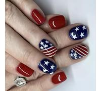 24 PCS Couvre À Part En Carré Faux Faux Nails Flags Day Stick On Independence Day Press On Manucures Supplies