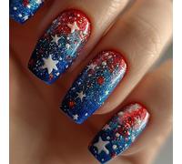 24 PCS COVERS COLORFURS Sticks Sur Les Ongles Mediums Square Faux Nails Independence Day Press Sur Artificiel