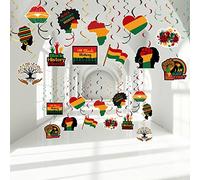 24 Pcs Décoration de Fête de Tourbillons Suspendus Black History Month Décor de Plafond Suspendues Afro-Américaines Décors de Papier Cartonné du Mois de l'Histoire des Noirs en Aluminium