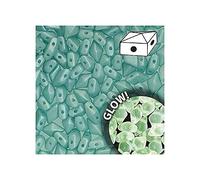 24 pcs DIAMONDUO Glass Two-Hole Beads Rhombus gemduo 5 x 8 mm, Aqua Glow in The Dark