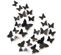 24 Pcs DIY Miroir Papillon, Amovible 3D Papillon Stickers Muraux Stickers Muraux, Décalque de Décoration Murale pour Chambre d'Enfants, Chambre, Salon - Noir
