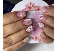 24 PCS Facile À Appliquer Faux Ongles Avec Élégant Modèle Cardiaque Floral Blanc Sur Des Ongles Manucure Ongles Art Pour Ongle Artificiel Les Jours