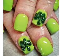 24 PCS Festival Day Press On Nails Green Faux Nails Clovers En Acrylique