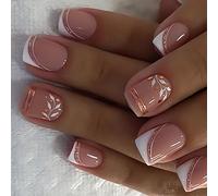 24 Pcs Feuilles Artificielles Ongles De Pointe Française Presse Sur Les Ongles Stick Carré Court Sur L'éclat Faux Pour La Fête
