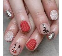 24 PCS FLASSES SNOGE ARTIFICIAL Nails Christmas Faux Couvertures Complètes Stick Stick Sur Une Presse Carrée Courte Sur