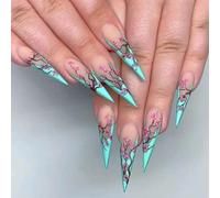 24 Pcs Fleur De Prunier Ongles Longs Pointus Français Faux Ongles Cristal Acrylique Faux Ongles Presse Sur Ongles Ballet Faux Ongles Pour Femmes Filles (B)